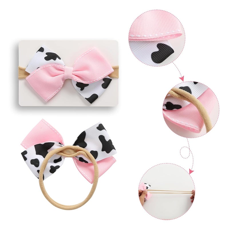 Fancheer Baby Girls Cowgirl Pink Cow Bow Headband Infant Toddler Birthday Party Hair Accessories - Image 3
